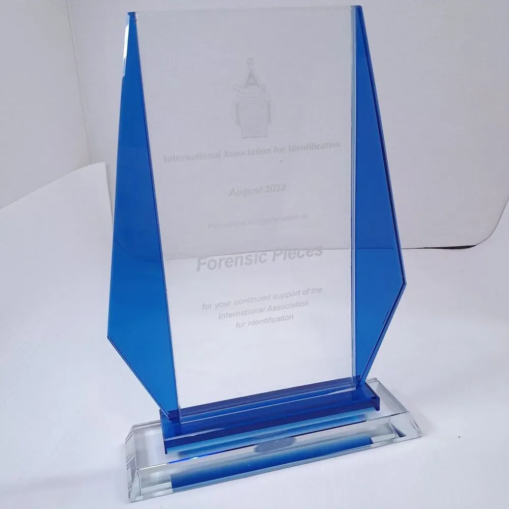 International Association for Identification Forensic Pieces glass award trophy
